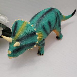 Rare Toysmith Toy Smith Big Huge Triceratops Dinosaur Rubber Teal Animal